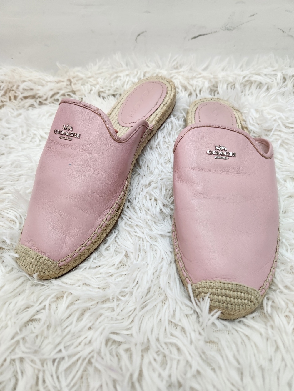 Coach Leather Espadrille Mules Slides Pink Size 8B